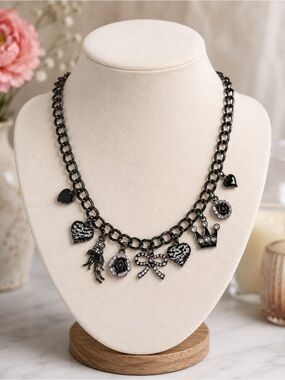 Dark Metal Hearts, Bows & Flowers‎ Charm Necklace